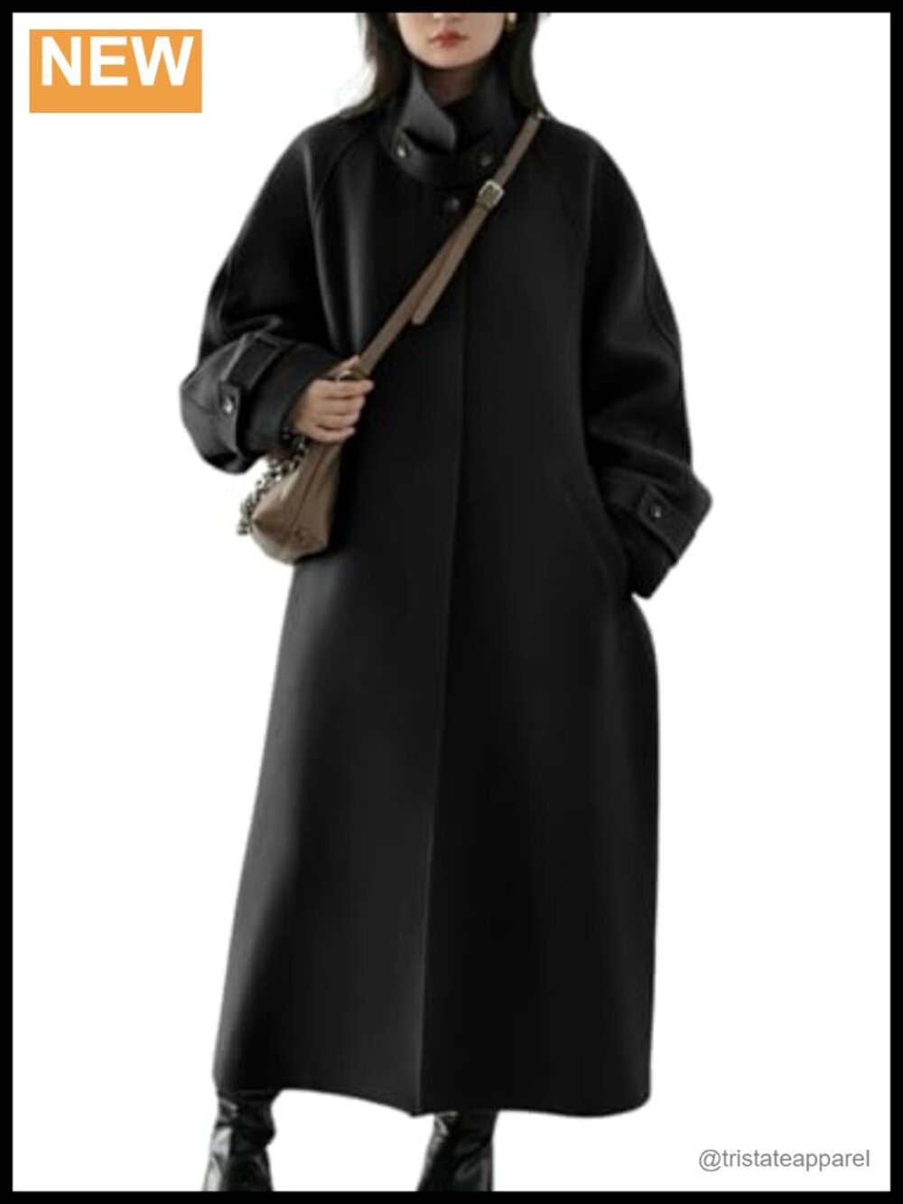 Women's Hidden Button Wool Overcoat Long Raglan Sleeve Business Coat